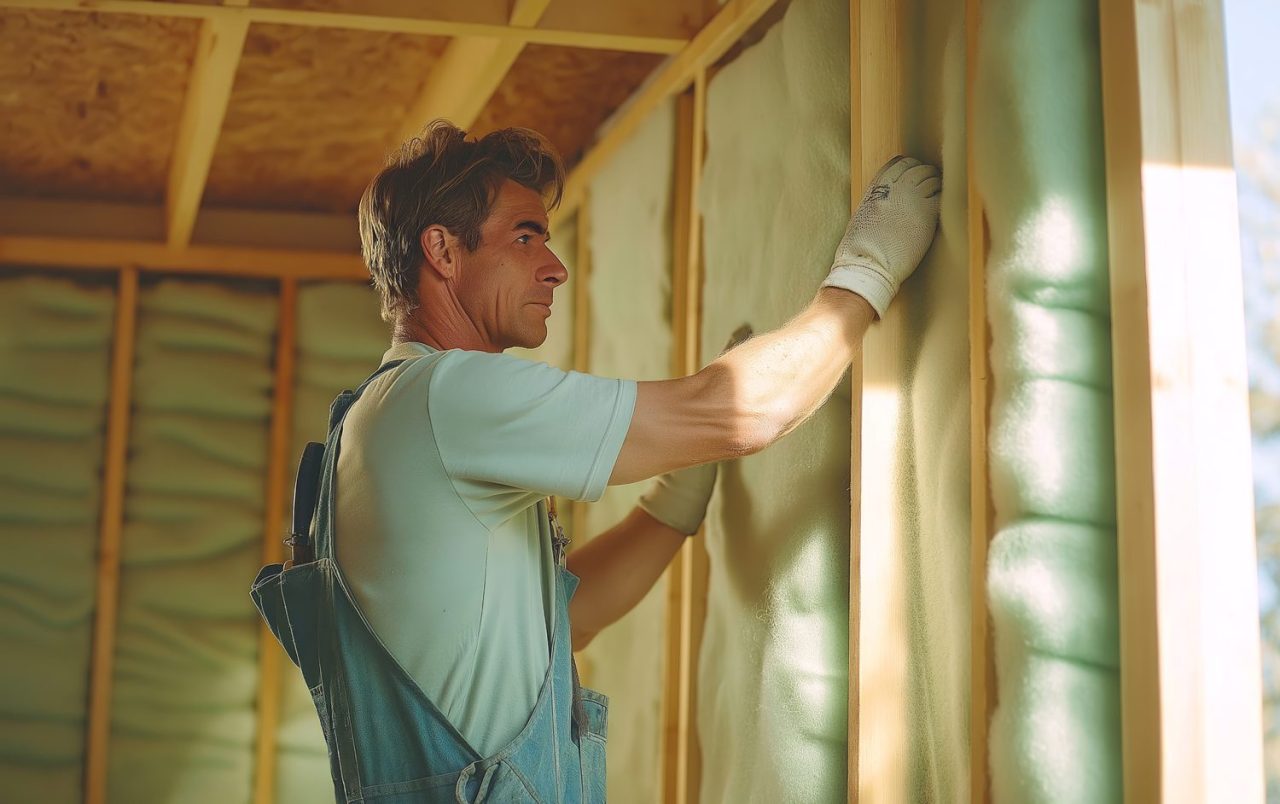Panneaux isolants posés contre un mur intérieur en cours de rénovation.